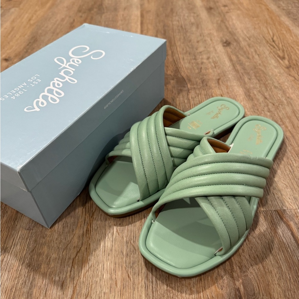 Seychelles Mint Green Padded Crisscross Slide Sandals